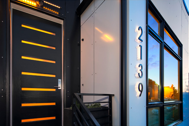 Modern Bronze House Numbers Illuminated by Luxello LED Signage